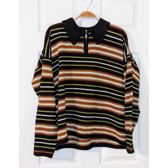Express Tricot Striped 1/4 Zip Sweater Pullover Long Sleeve Knit Top Large  NWOT - Picture 1 of 6